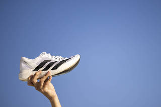 The Adizero Adios Pro Evo 1 by Adidas in Denver, Colo. on Oct. 30, 2023. (Kevin Mohatt/The New York Times)