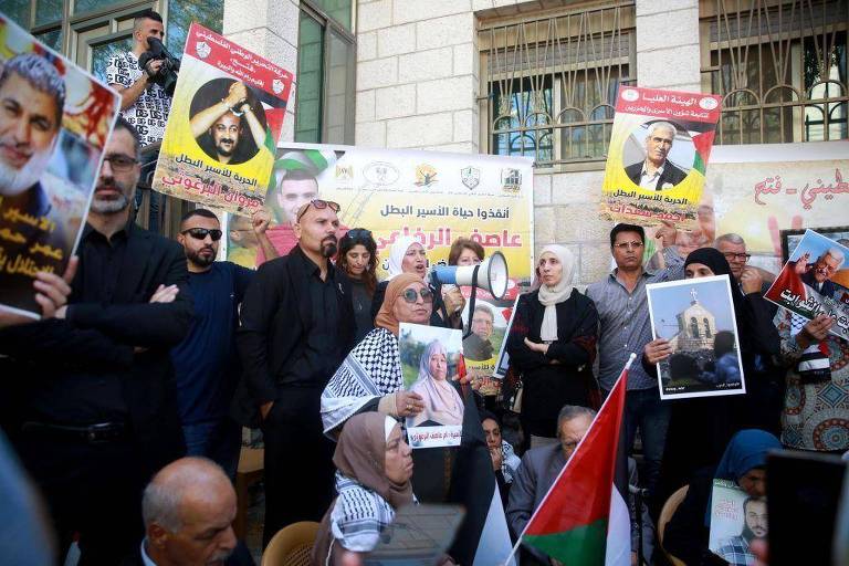 Demonstração de apoio aos palestinos presos nas prisões israelenses