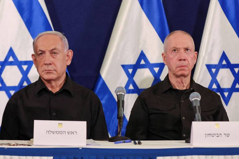 Primeiro-ministro israelense, Benjamin Netanyahu, reuniu-se com parentes dos reféns, garantindo-lhes que Israel fará todo o possível para libertá-los. À direita, o ministro da Defesa de Israel, Yoav Gallant
