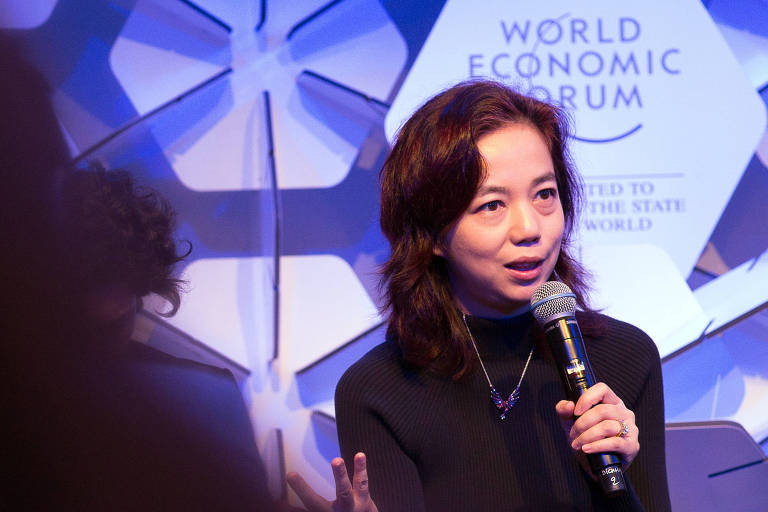 A pesquisadora de inteligência artificial Fei-Fei Li durante o Fórum Econômico Mundial 2018, em Davos