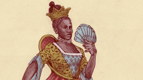 Ilustração de Mariana Waechter para a série Mátria Brasil. O texto de Moacir Maia fala sobre Ângela Maria Gomes. Ela foi uma sacerdotisa vodun coroada como rainha do Rosário em Mariana (MG)