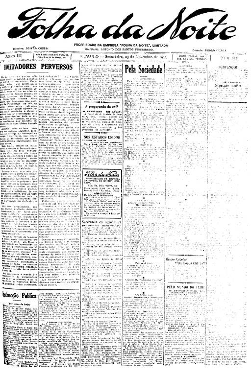 Primeira Página da Folha da Noite de 23 de novembro de 1923