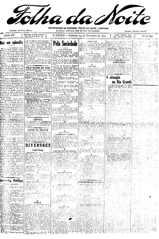 Primeira Página da Folha da Noite de 24 de novembro de 1923