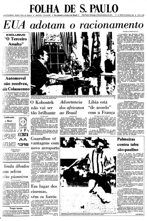 Primeira Página da Folha de 25 de novembro de 1973