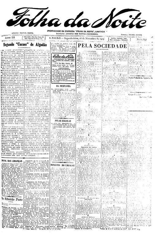 Primeira Página da Folha da Noite de 26 de novembro de 1923