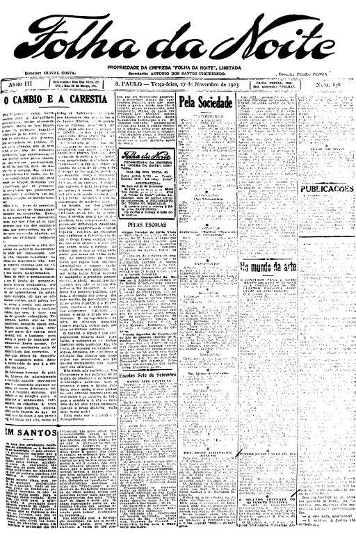 Primeira Página da Folha da Noite de 27 de novembro de 1923