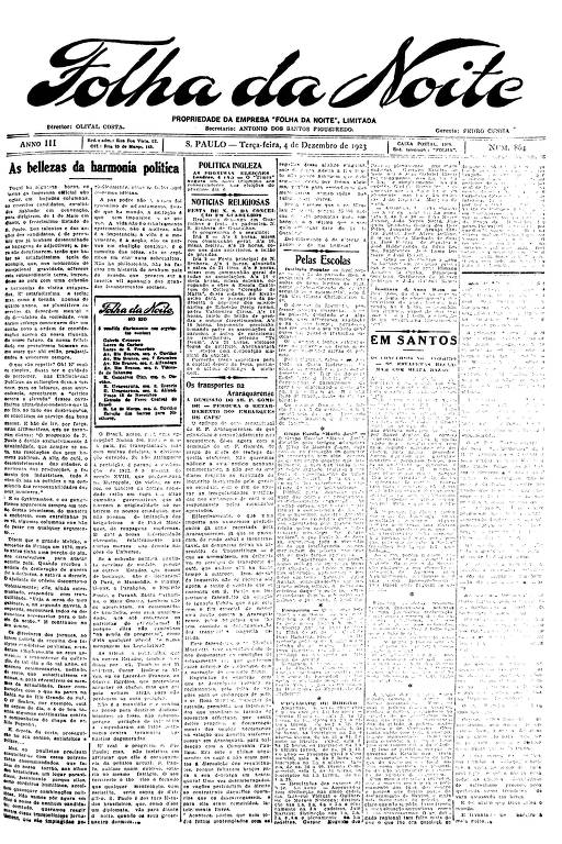 Primeira Página da Folha da Noite de 4 de dezembro de 1923
