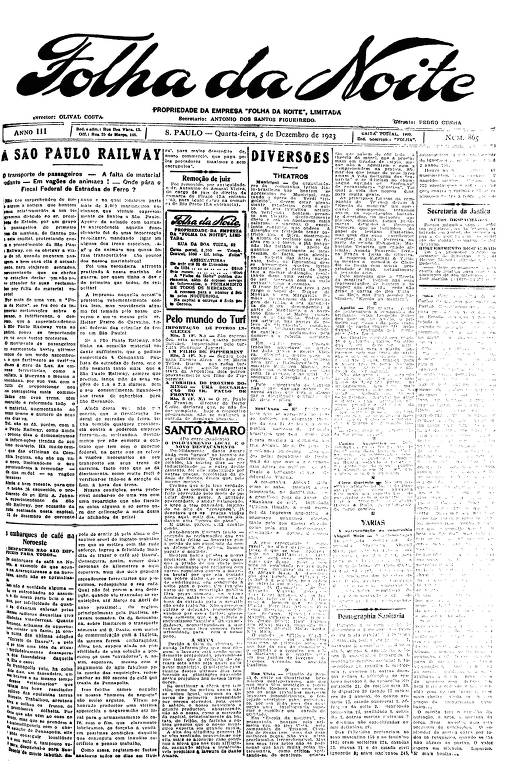 Primeira Página da Folha da Noite de 5 de dezembro de 1923