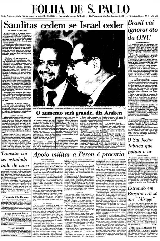 Primeira Página da Folha de 7 de setembro de 1973