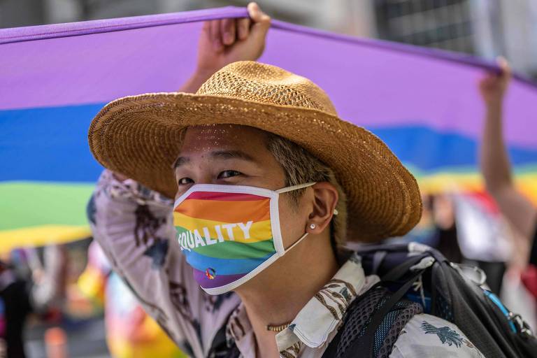 Participante da marcha do orgulho LGBTQIA+ em Tóquio