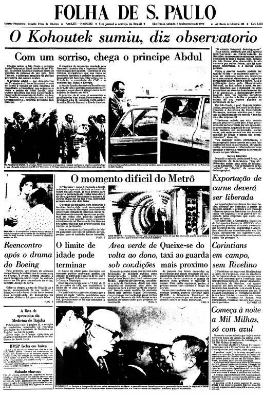 Primeira Página da Folha de 8 de dezembro de 1973