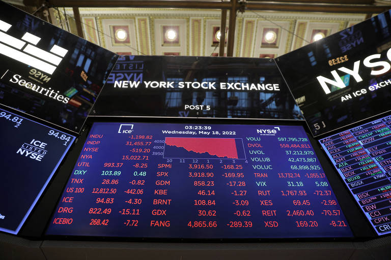 Um monitor exibe informações de mercado na Bolsa de Nova York, nos Estados Unidos