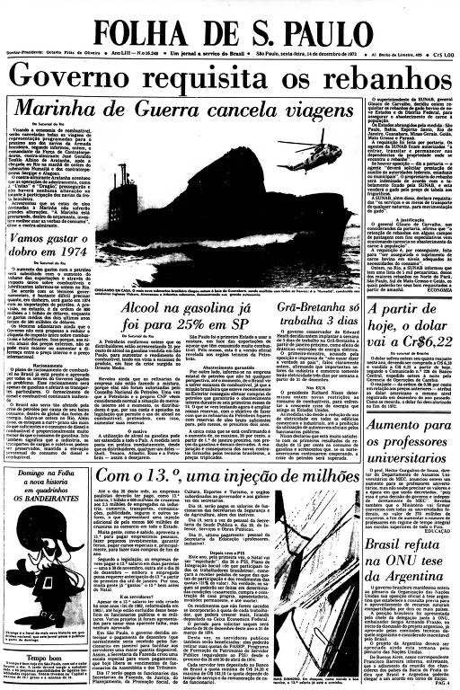 Primeira Página da Folha de 14 de dezembro de 1973