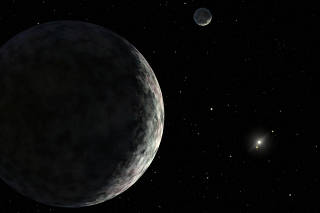 Artist's concept of the dwarf planet Eris and its moon Dysnomia in this illustration released by NASA