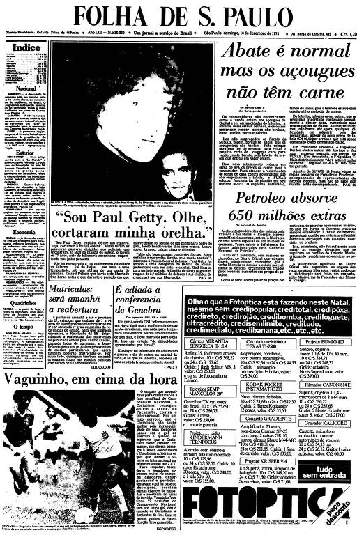 Primeira Página da Folha de 16 de dezembro de 1973