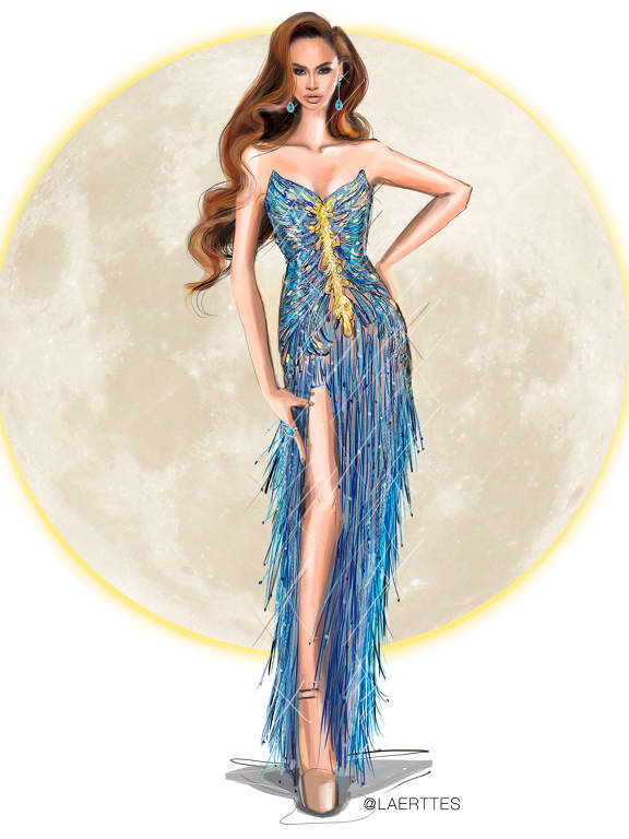 O croqui do vestido que Maria Brechane vai usar na final do Miss Universo 2023