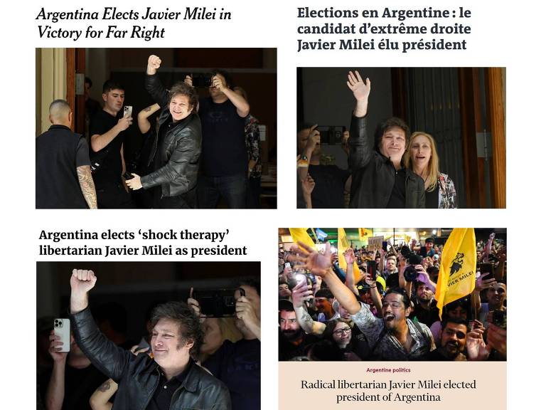Eleição de Javier Milei nos sites de The New York Times, Le Monde, South China Morning Post e Financial Times