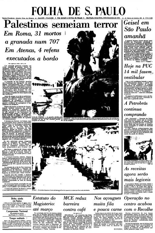 Primeira Página da Folha de 18 de dezembro de 1973