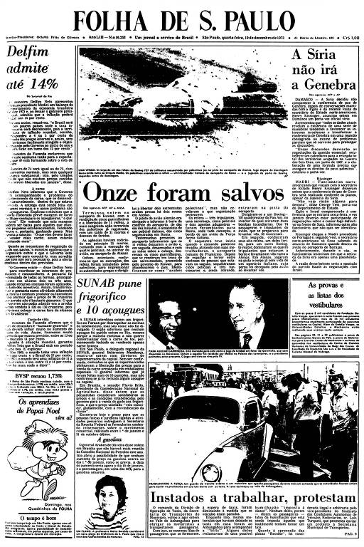 Primeira Página da Folha de 19 de dezembro de 1973