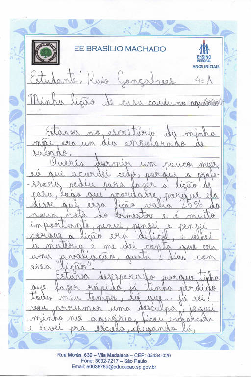 Kaio G., do 4º A, deu o título 'Minha lição de casa caiu no aquário'