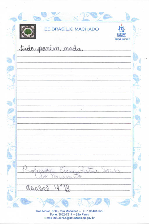 Fim da redação de Isabel