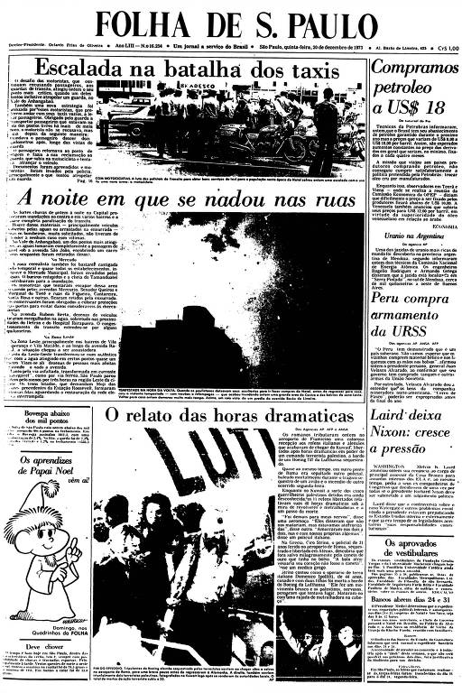 Primeira Página da Folha de 20 de dezembro de 1973