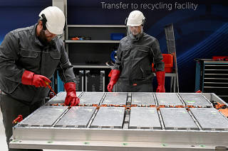 FILE PHOTO: Battery cell production in a Volkswagen pilot line in Salzgitter