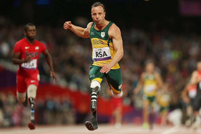 Oscar Pistorius durante prova do revezamento 4 x 100 nos Jogos Paraolímpicos de Londres