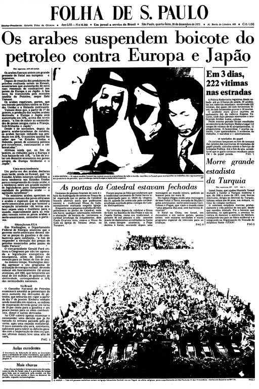 Primeira Página da Folha de 26 de dezembro de 1973