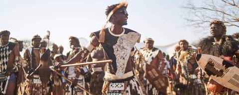 Warriors led by Crown Prince-Bulelani perform traditional dances at the annual King Mzilikazi commemoration held on September 9, 2023 at a ruins 22km outside Bulawayo, Zimbabwe. Mzilikazi migrated from Zululand (South Africa) fleeing war and settled here in 1838. The Zimbabwe constitution recognises different cultures and traditions yet does not give legal recognition to a King as a traditional leader. In 2018 the state prohibited the coronation of Crown Prince - Bulelani Khumalo a decision which sparked several  violent protests in Bulawayo. (Photo by Zinyange Auntony / AFP)
