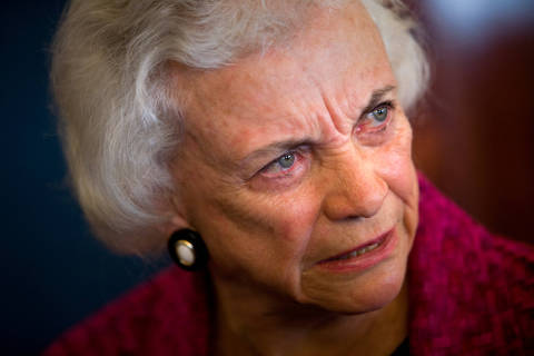 (FILES) Former US Supreme Court Justice Sandra Day O'Connor speaks during a press conference at the National Press Club on June 13, 2008 in Washington, DC. O'Connor, the first woman US Supreme Court justice, died at the age of 93, the court announced on December 1, 2023. (Photo by Brendan SMIALOWSKI / GETTY IMAGES NORTH AMERICA / AFP) ORG XMIT: DCA09