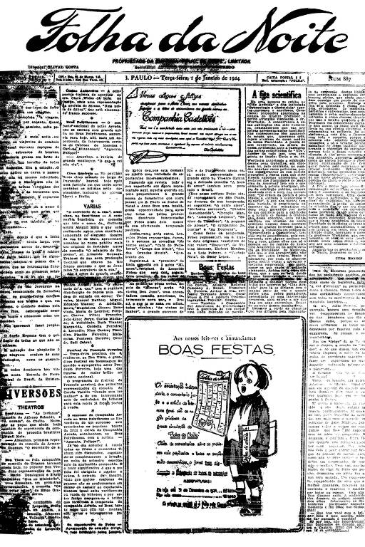 Primeira Página da Folha da Noite de 1º de janeiro de 1924