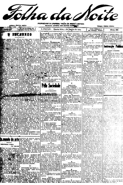 Primeira Página da Folha da Noite de 2 de janeiro de 1924