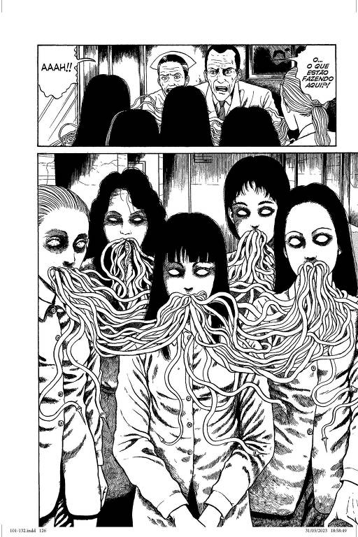 Páginas de HQs de Junji Ito, mestre do mangá de terror