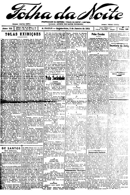 Primeira Página da Folha da Noite de 3 de janeiro de 1924