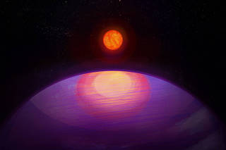 An artistic rendering of the possible view from the planet LHS 3154b toward its low mass host star LHS 3154