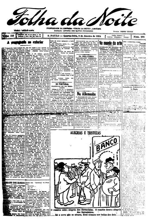 Primeira Página da Folha da Noite de 9 de janeiro de 1924