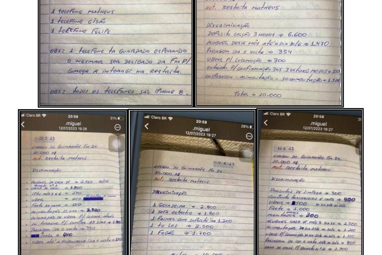 Anotações que o MP-SP credita a integrantes do PCC envolvidos na missão em Brasília