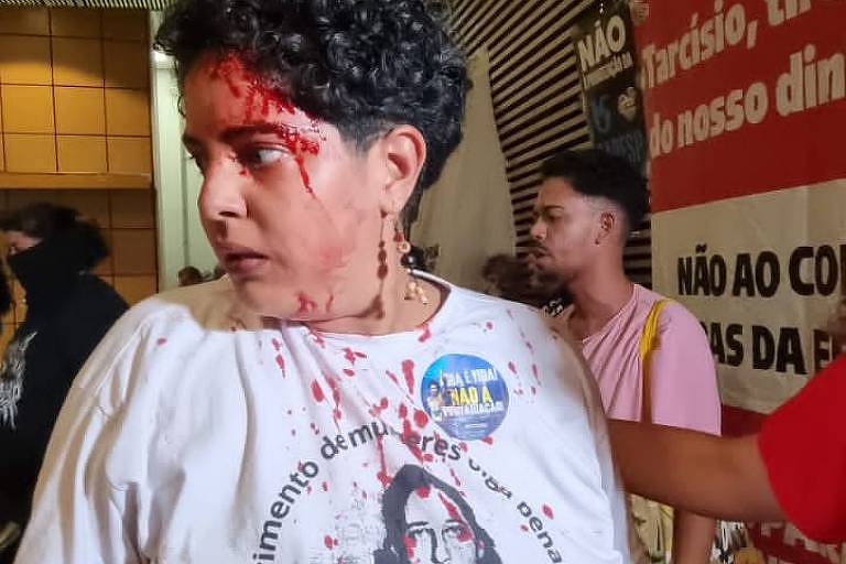 Julia Soares, militante Unidade Popular, ferida após confronto entre manifestantes e PM na Alesp
