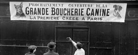 Açougue de carne canina em Paris, em imagem do início do século 20