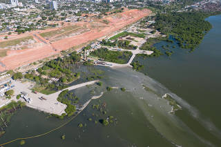 A view of the sunken ground after the collapse of the Braskem salt mine in Maceio