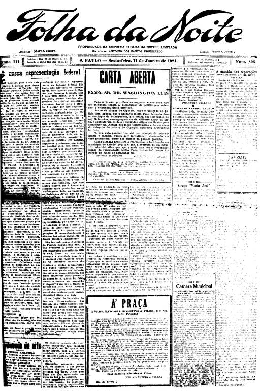 Primeira Página da Folha da Noite de 11 de janeiro de 1924