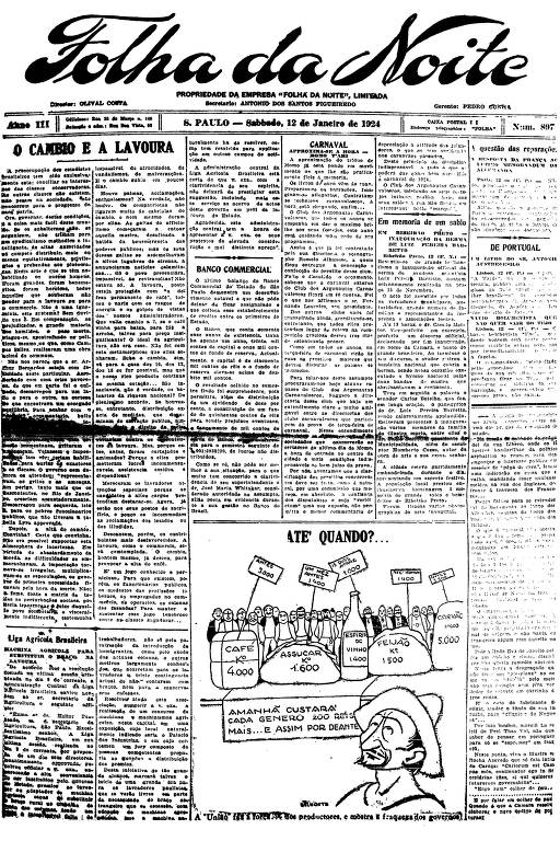 Primeira Página da Folha da Noite de 12 de janeiro de 1924
