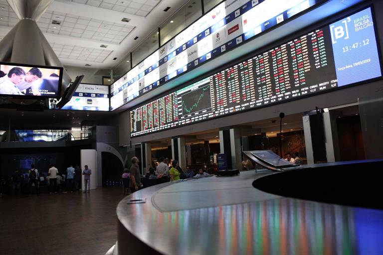 Vista do painel do Ibovespa na sede da B3, operadora da Bolsa de Valores de São Paulo.