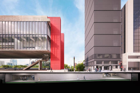 Projeção da expansão do Masp, com o novo edifício Pietro Maria Bardi à direita
( Foto: Metro Arquitetos/Divulgação ) DIREITOS RESERVADOS. NÃO PUBLICAR SEM AUTORIZAÇÃO DO DETENTOR DOS DIREITOS AUTORAIS E DE IMAGEM