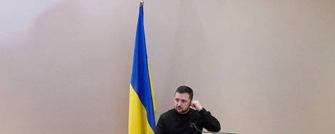 Ukraine's President Volodymyr Zelenskiy looks on during a press conference with local media in Buenos Aires, Argentina December 10, 2023. REUTERS/Stringer ORG XMIT: GGG-AGM103