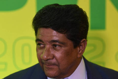 (FILES) The president of the Brazilian Football Confederation (CBF) Ednaldo Rodrigues attends a ceremony organized by the CBF to celebrate the 20th anniversary of the fifth World Cup title obtained by the national team in the 2002 FIFA Korea/Japan tournament, at the Fairmont Hotel in Rio de Janeiro, Brazil, on June 30, 2022. The Court of Justice of Rio de Janeiro ordered on December 7, 2023, that the president of the Brazilian Football Confederation (CBF), Ednaldo Rodrigues, leave office after considering invalid an agreement between the soccer entity and the Public Prosecutor's Office that allowed his election. (Photo by MAURO PIMENTEL / AFP)