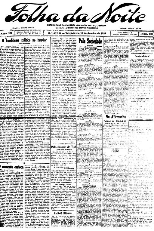 Primeira Página da Folha da Noite de 15 de janeiro de 1924
