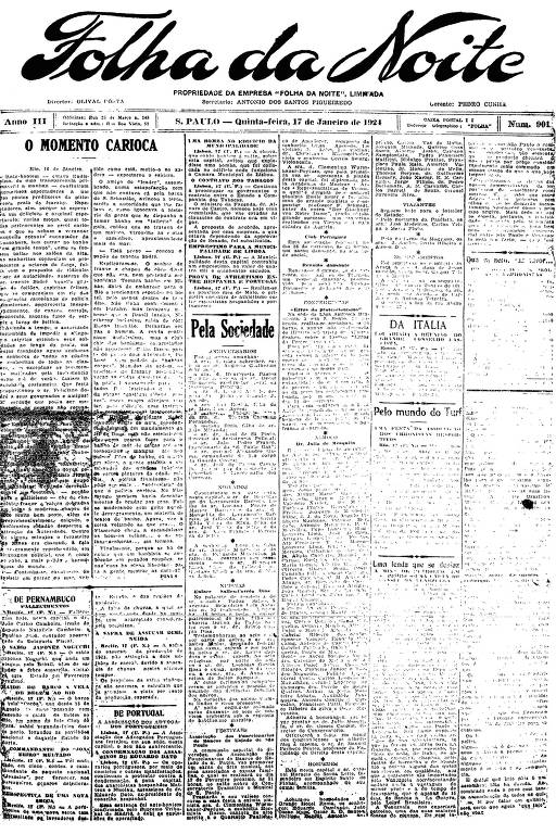 Primeira Página da Folha da Noite de 17 de janeiro de 1924