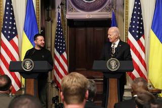 U.S. President Joe Biden and Ukraine's President Volodymyr Zelenskiy hold joint press conference, in Washington